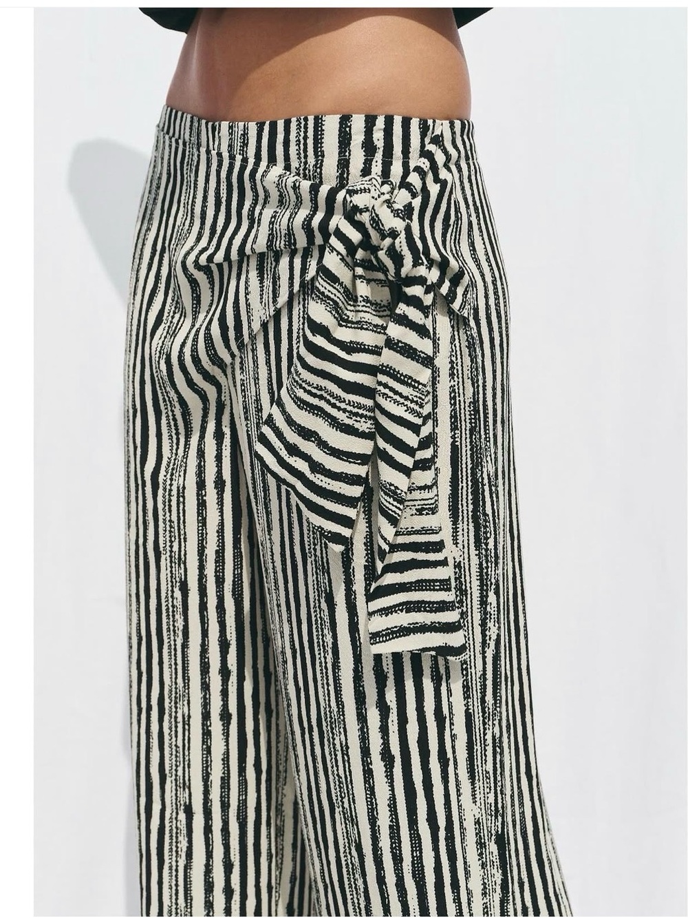 Black and White Striped Tie-Waist pants